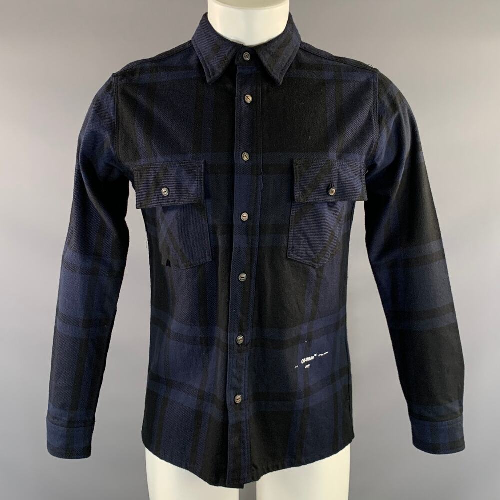 OFF WHITE SS2019 Blue Black Plaid Cotton Blend Button Up Shirt XS